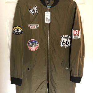 Army Green Long Bomber Patch Jacket